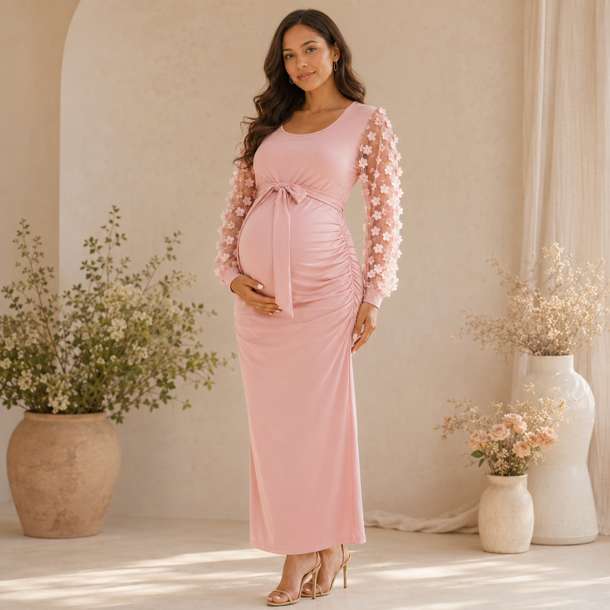 Isabella Floral Mesh Maternity Dress