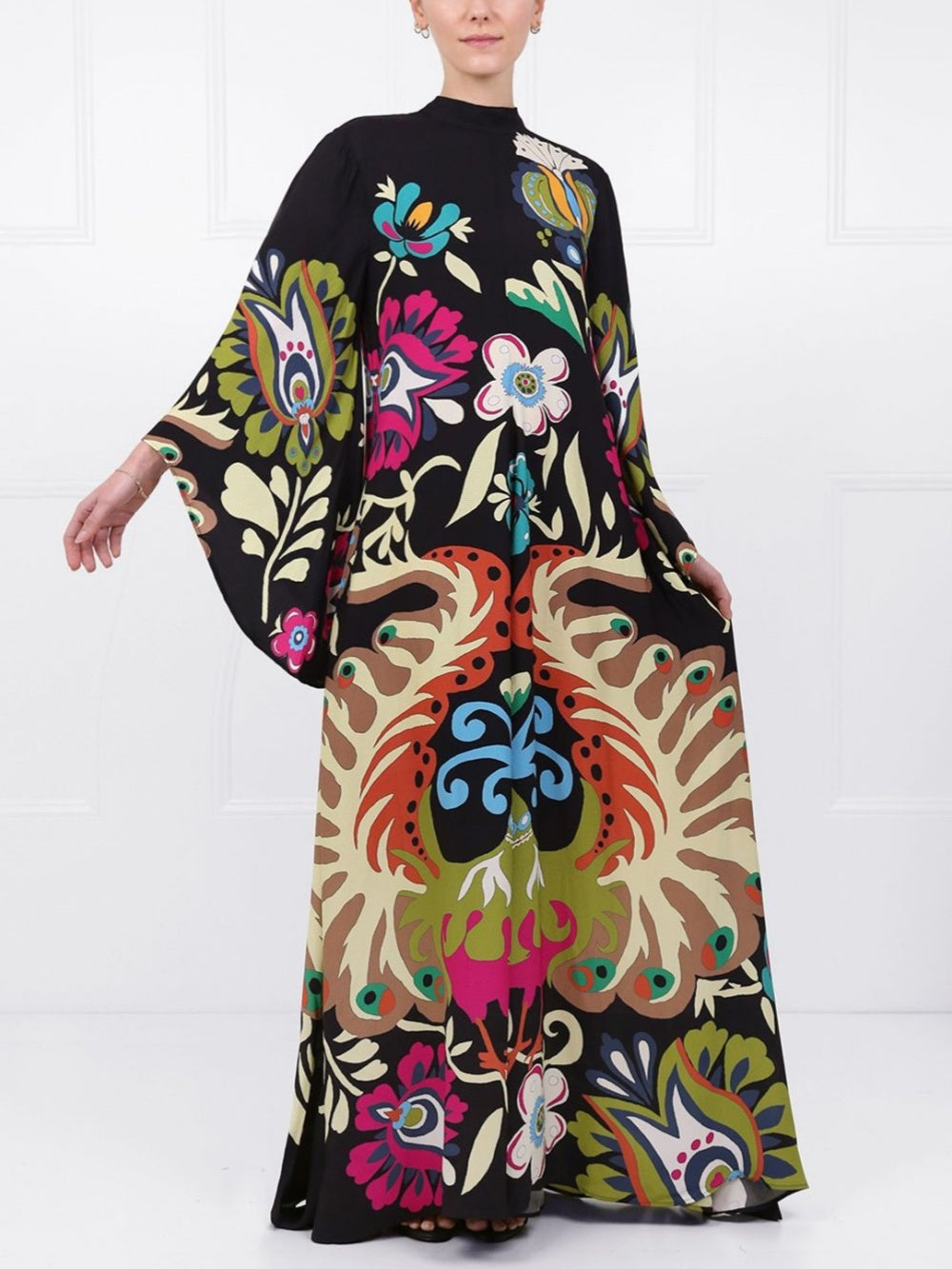 Peacock Print Maxi Dress