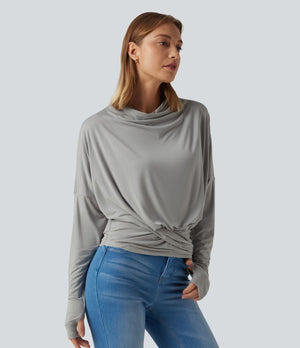 Cowl Neck Long Sleeve Thumb Hole Casual Top