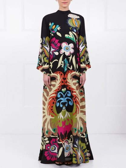 Peacock Print Maxi Dress