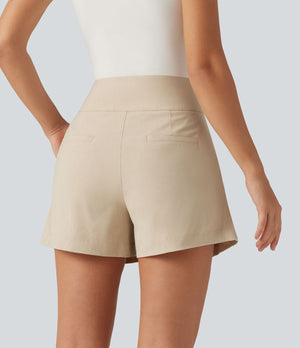 High Waisted Casual Zip Fly Shorts 4" with Pockets