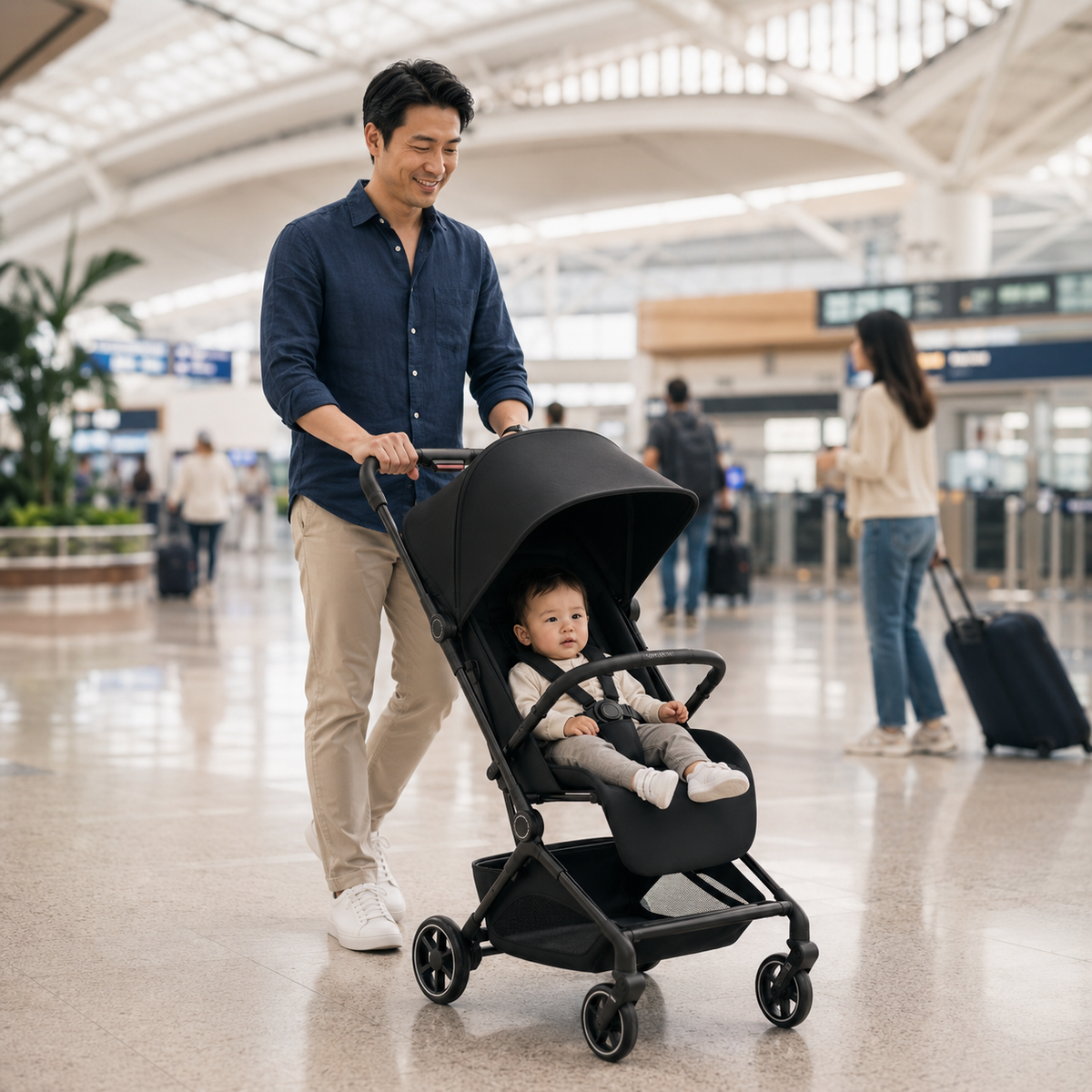 NuriBloom Devora ergonomic baby carrier worn by mother with newborn indoors