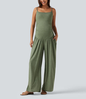Built-In-Bra Wide Leg Maternity Slip Jumpsuit with Pockets