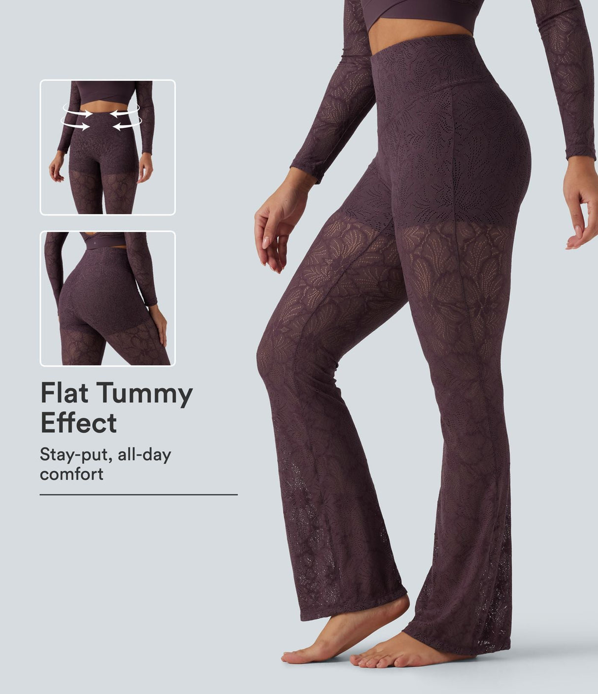 High Waisted Tummy Control Lace Yoga Flare Leggings