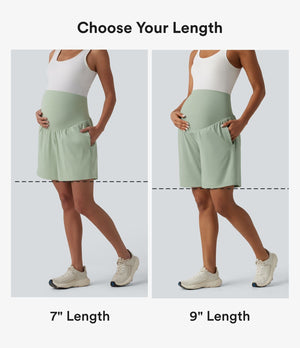 Super High Waisted Yoga Maternity Shorts 9'' with Pockets