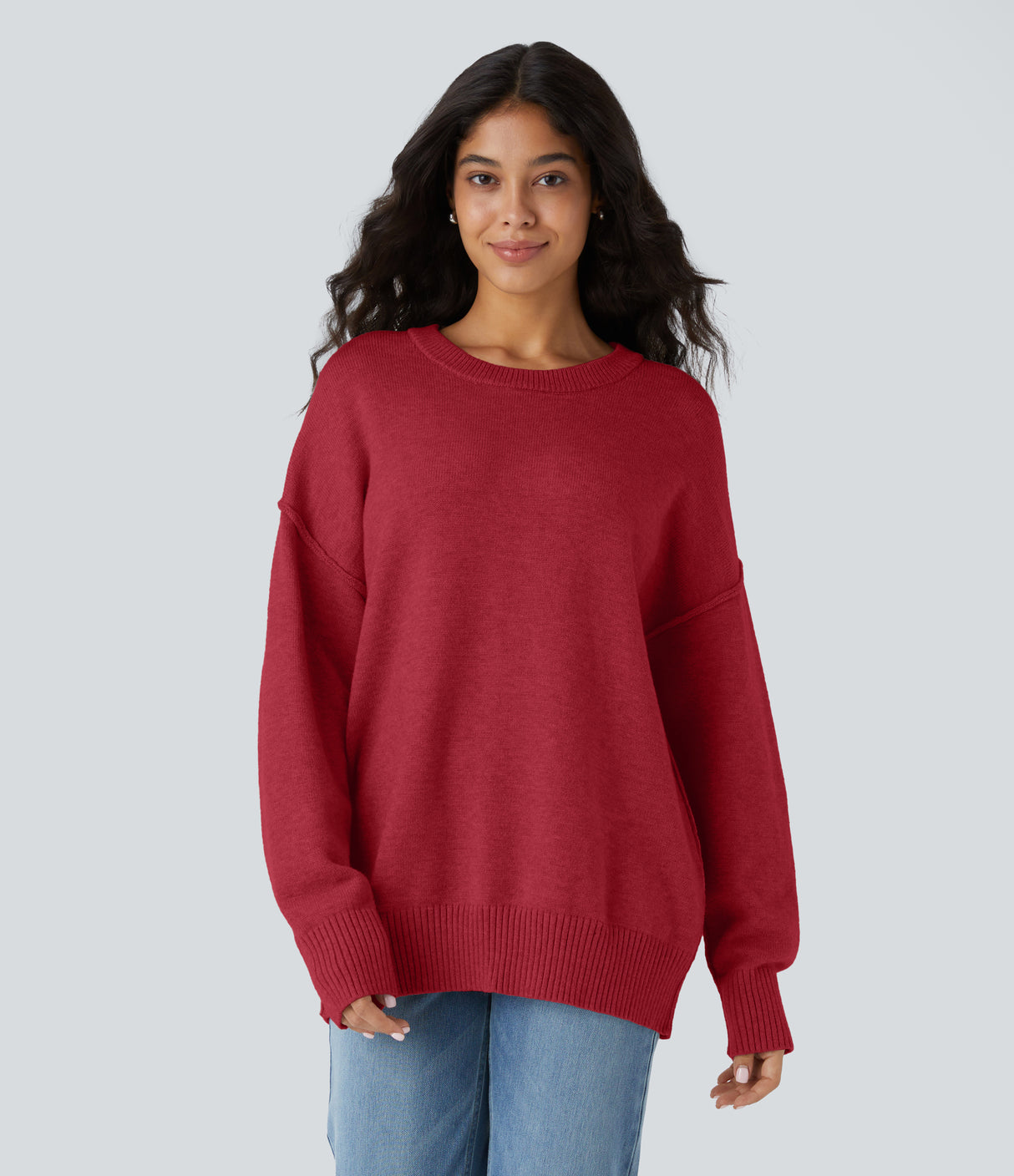 Round Neck Dropped Shoulder Long Sleeve Casual Sweater