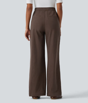 High Waisted Wide Leg Work Pants with Pockets