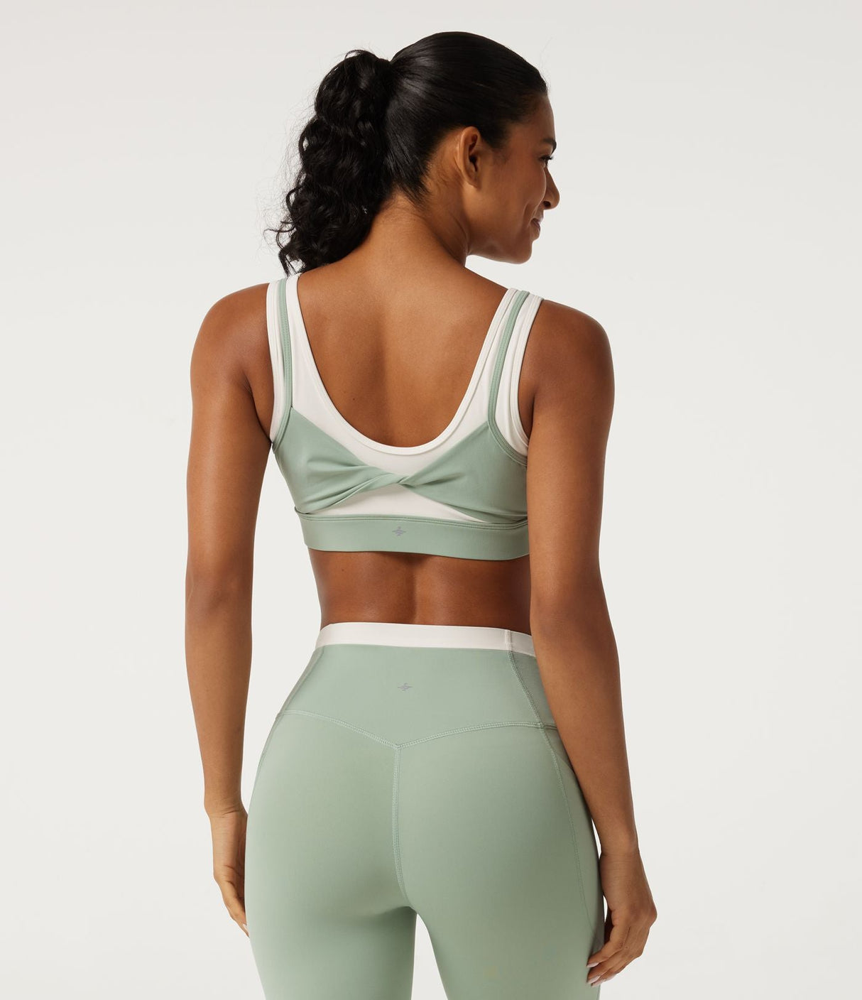 2-Piece Set U Neck Built-in Bra Color Block Yoga Sports Bra