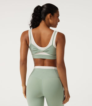 2-Piece Set U Neck Built-in Bra Color Block Yoga Sports Bra