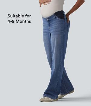 Mid Rise Straight Leg Maternity Casual Jeans with Pockets