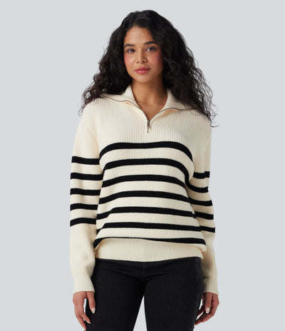 Lapel Striped Sweater