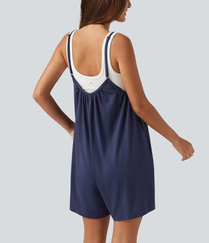 Wide Leg Casual Maternity Romper with Pockets
