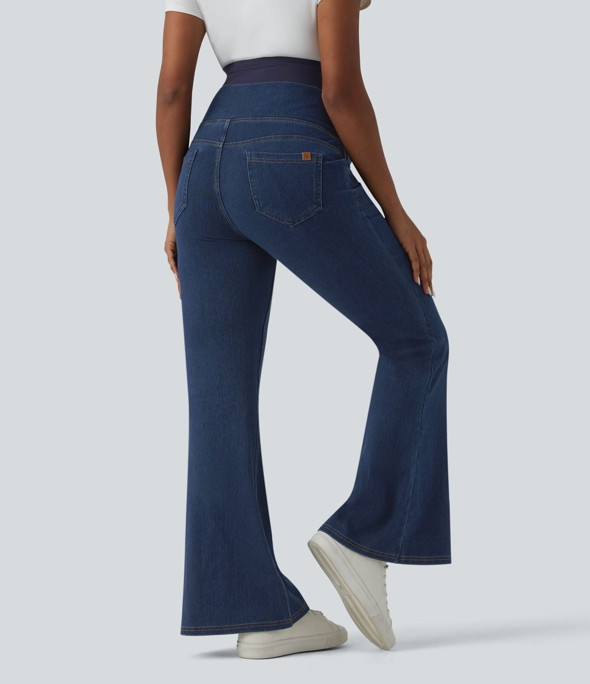 Super High Waisted Flare Maternity Jeans with Pockets