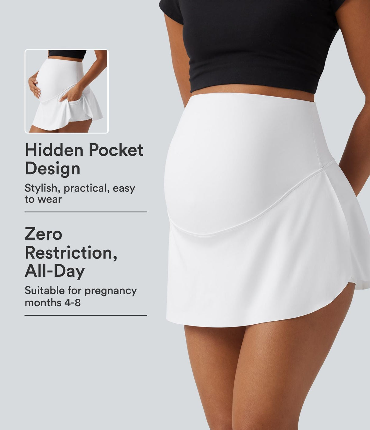 Super High Waisted Mini Tennis Maternity Skirt with Pockets