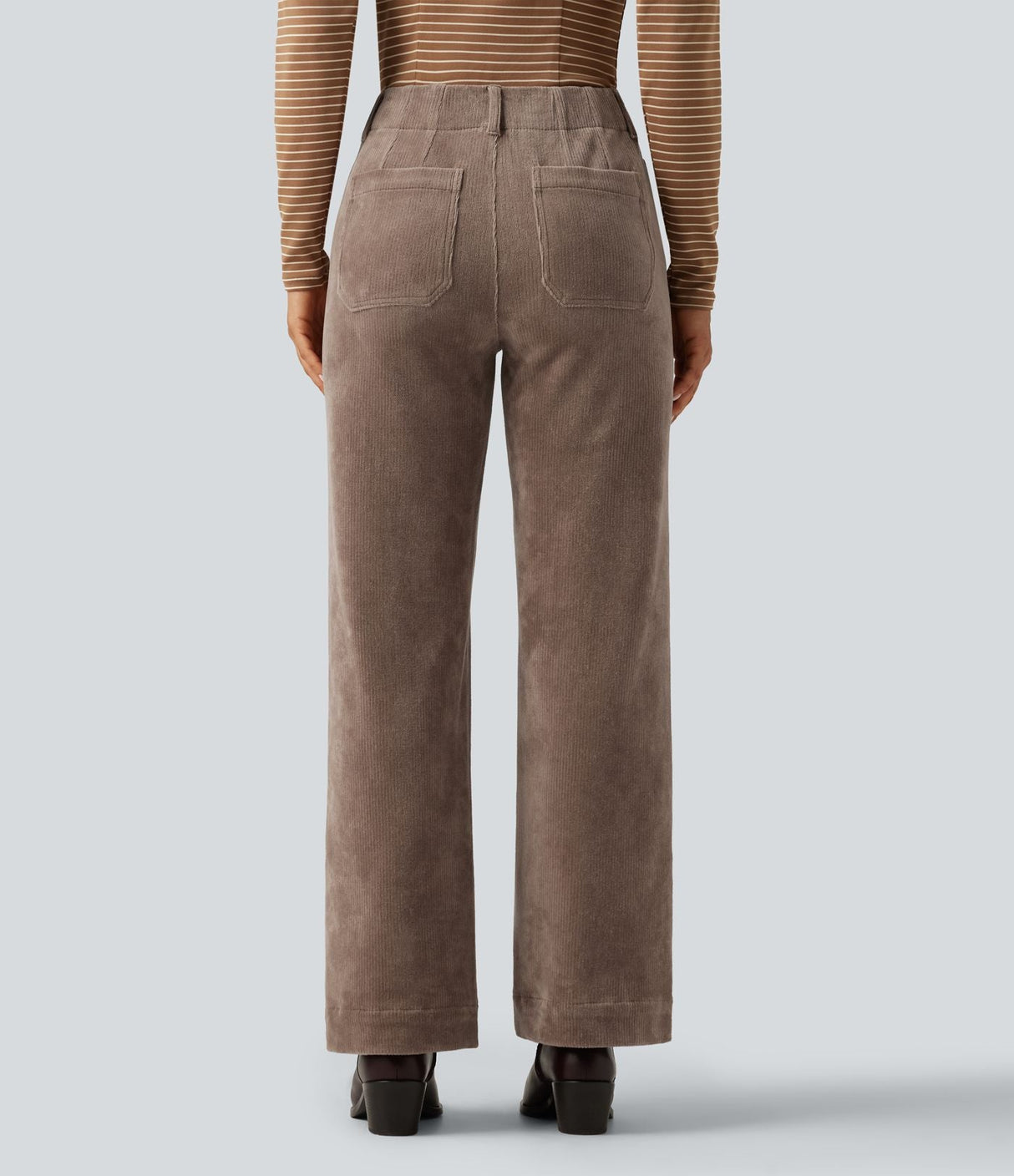 High Waisted Straight Leg Corduroy Pants with Pockets