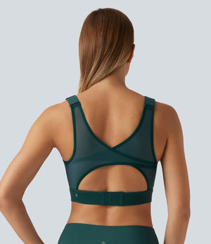 Medium Support Round Neck Mesh Running Sports Bra