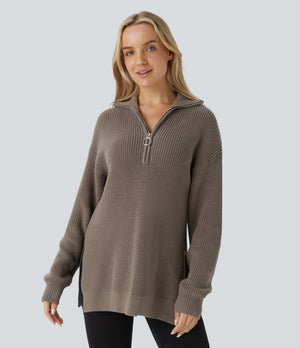 Funnel Neck Half Zip Sweater