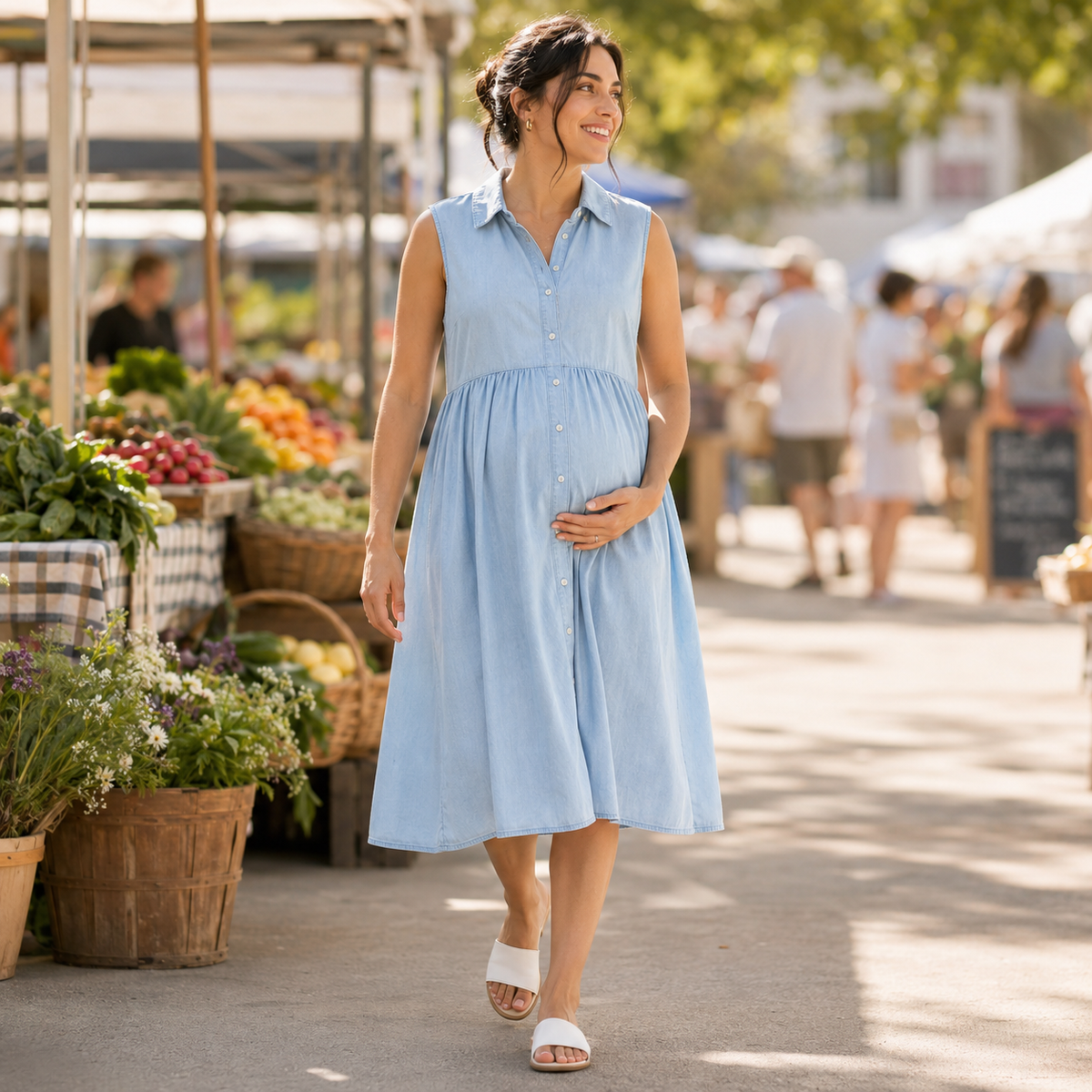 Harper Chambray Maternity Shirt Dress