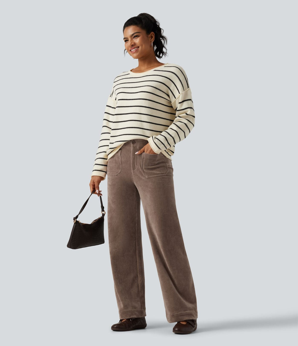 High Waisted Straight Leg Corduroy Pants with Pockets