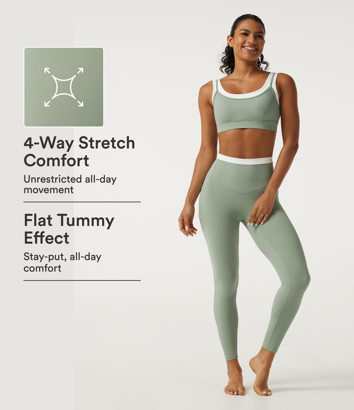 2-Piece Set U Neck Built-in Bra Color Block Yoga Sports Bra