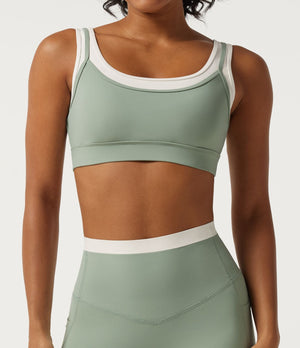 2-Piece Set U Neck Built-in Bra Color Block Yoga Sports Bra