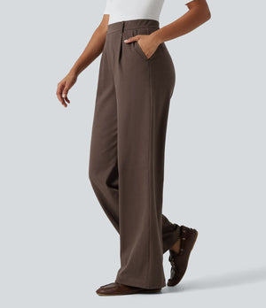 High Waisted Wide Leg Work Pants with Pockets