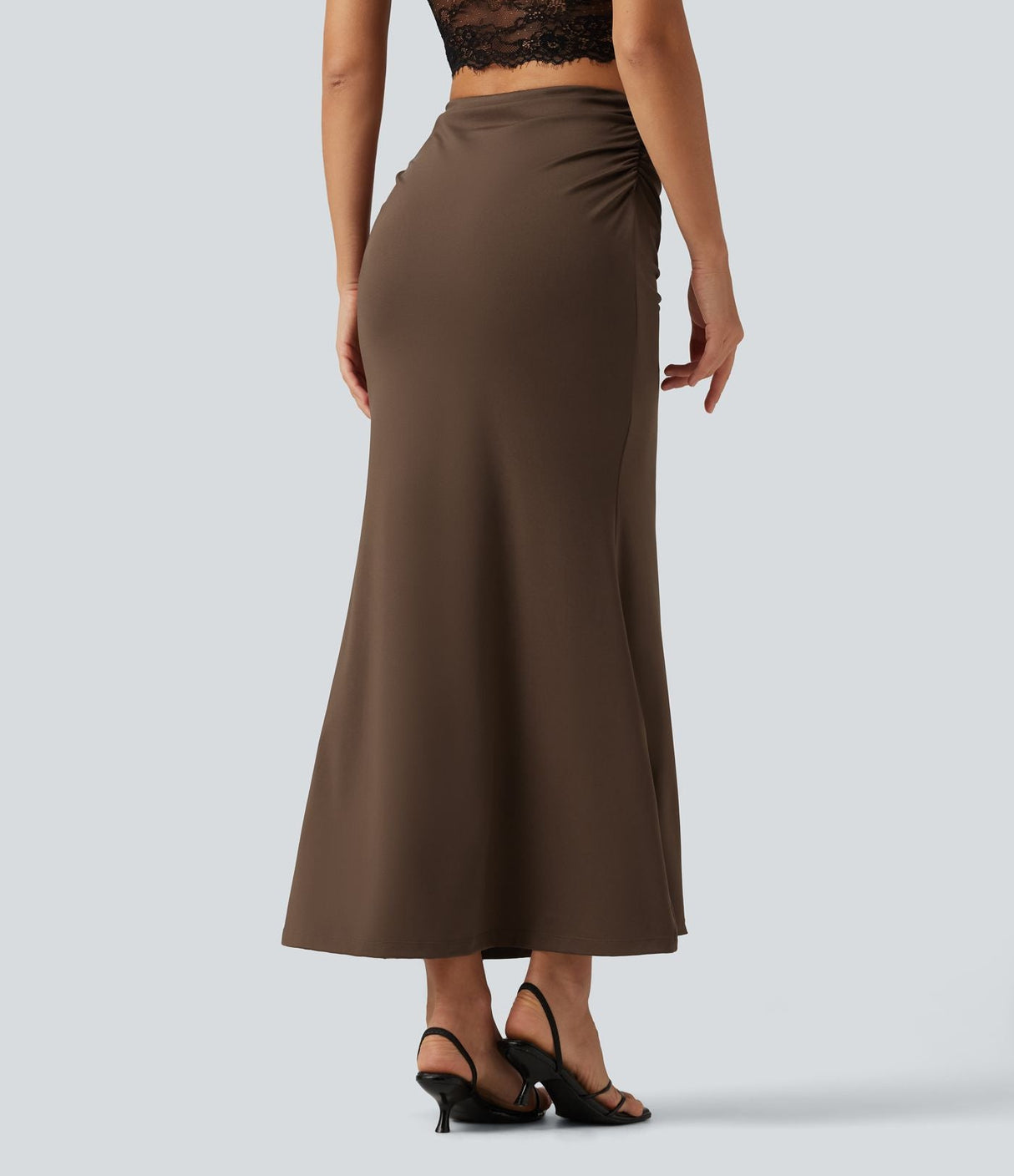 Tummy Control High Waisted Ruched Casual Midi Mermaid Skirt