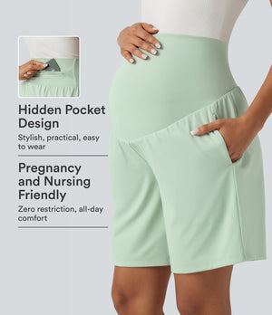 Super High Waisted Yoga Maternity Shorts 9'' with Pockets