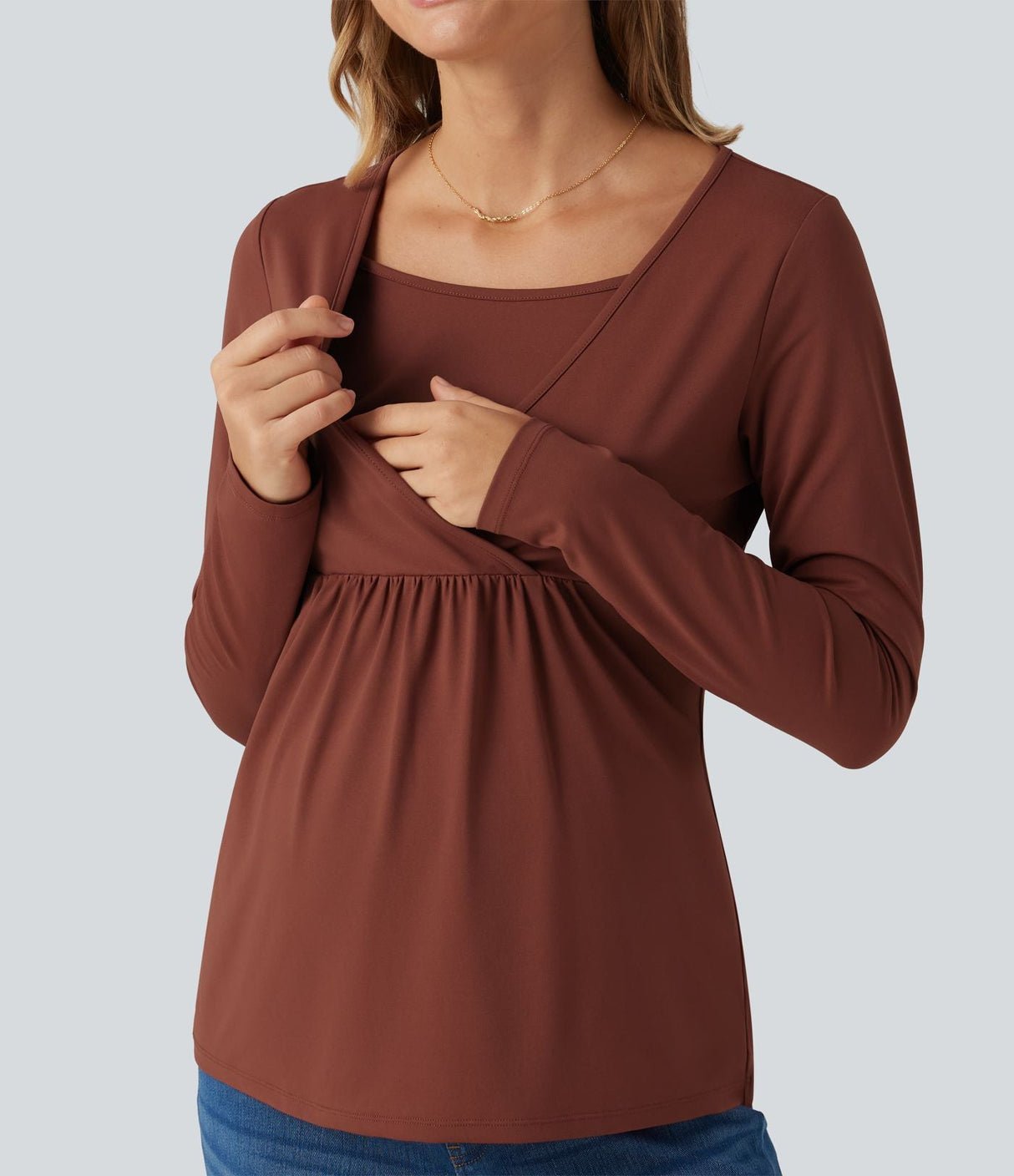Boat Neck Long Sleeve Crossover Casual Maternity Top