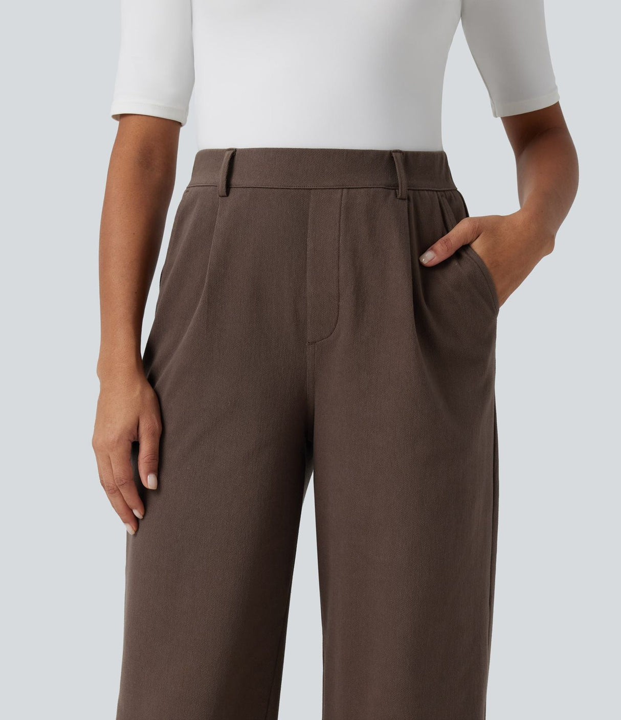 High Waisted Wide Leg Work Pants with Pockets