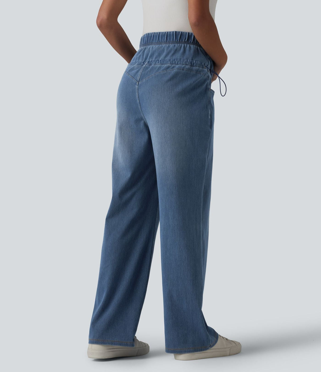 Crossover High Waisted Maternity Baggy Jeans with Pockets