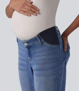 Mid Rise Straight Leg Maternity Casual Jeans with Pockets