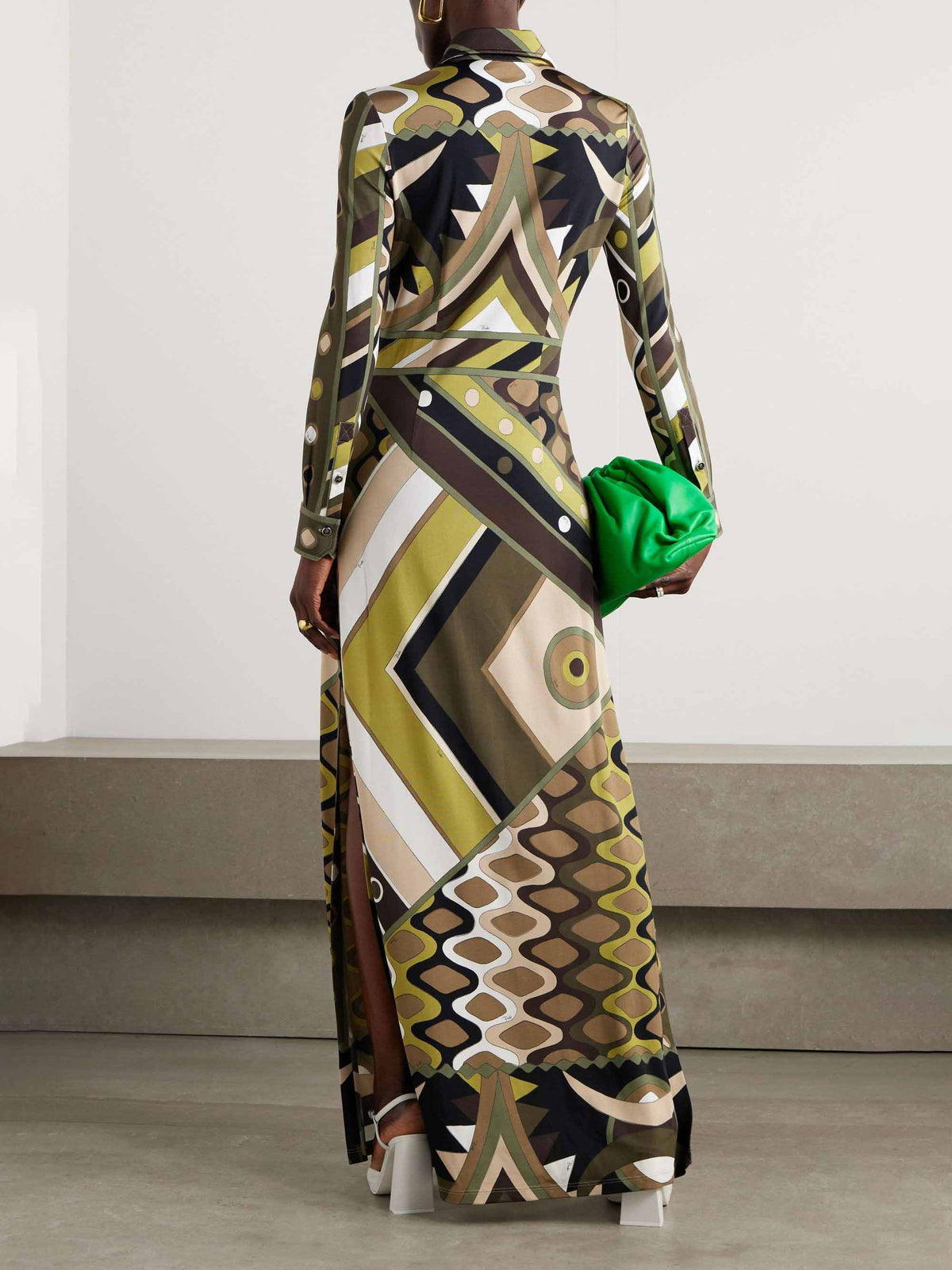 Abstract Long-Sleeve Maxi Dress