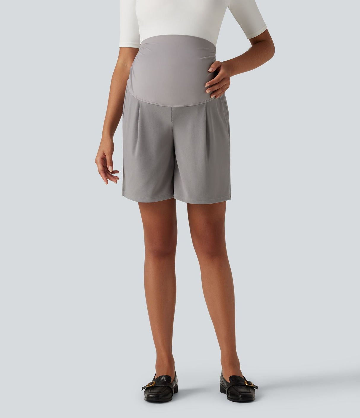Super High Waisted Waffle Work Bermuda Maternity Shorts 7"