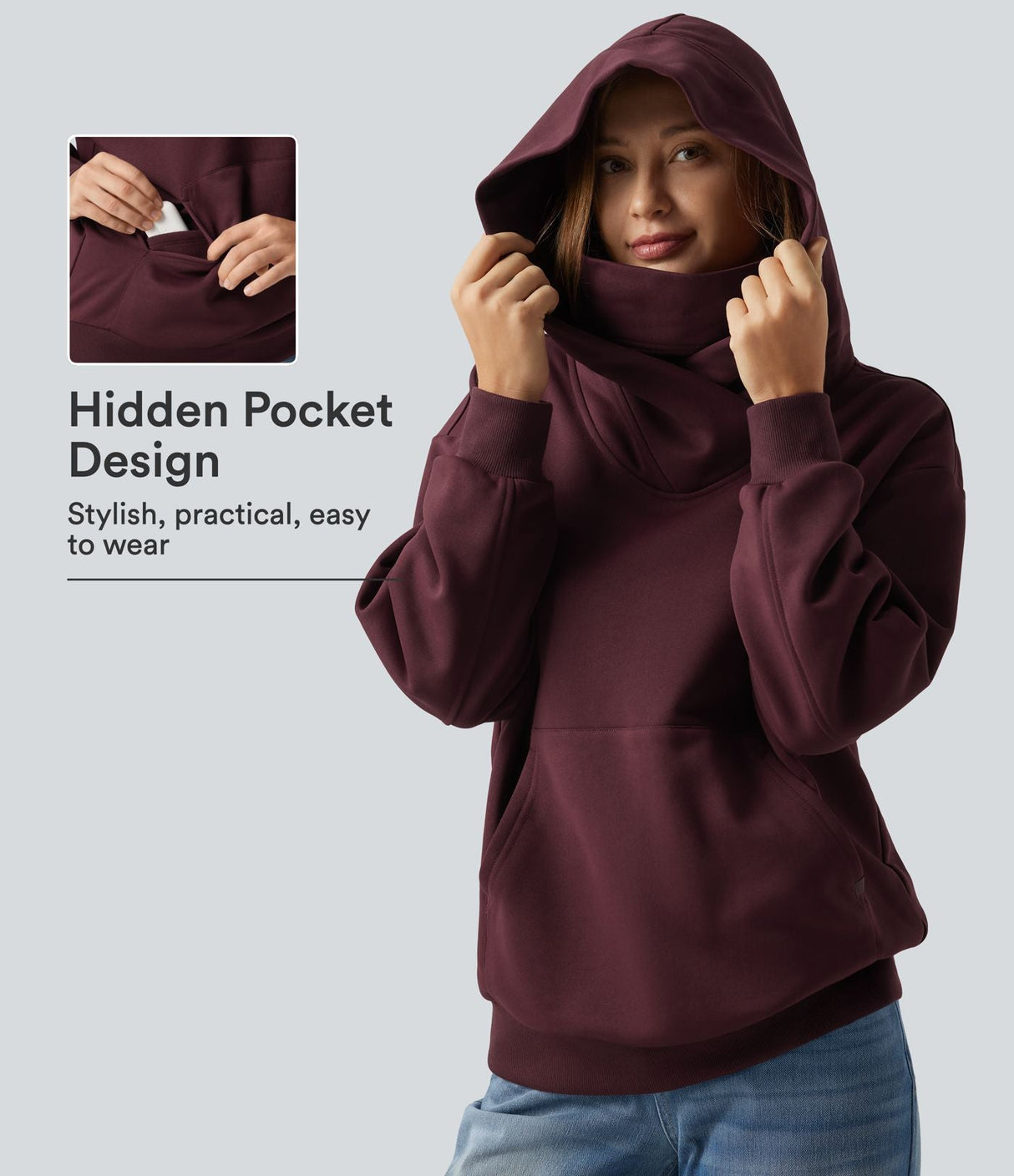 Hooded Dropped Long Sleeve Fleece Sweatshirt with Pocket