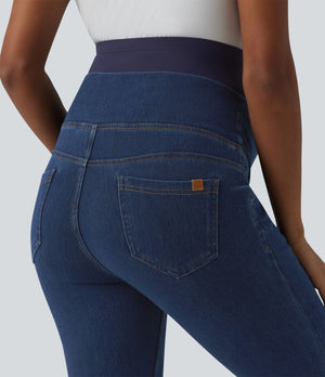 Super High Waisted Flare Maternity Jeans with Pockets