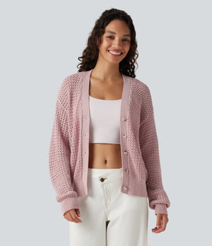V Neck Long Sleeve Sweater Knit Casual Cardigan