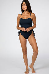 Mela Black Ribbed One-Piece Maternity Swimsuit