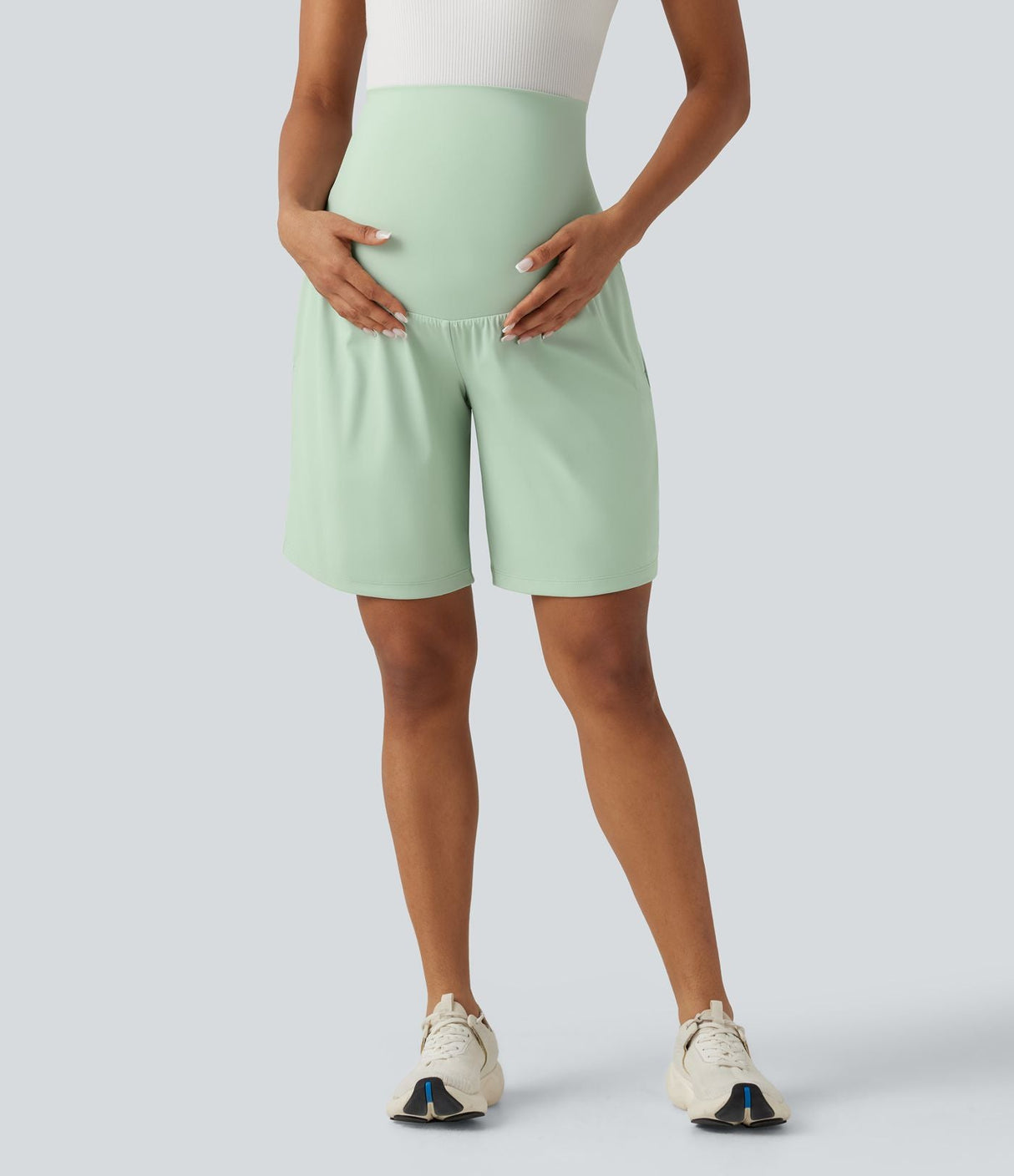 Super High Waisted Yoga Maternity Shorts 9'' with Pockets