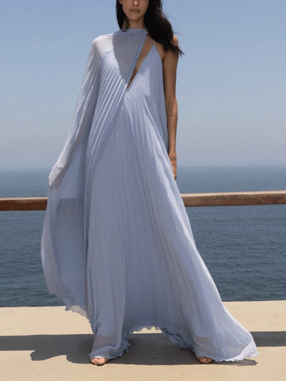 Pleated V-Neck Maxi Dress