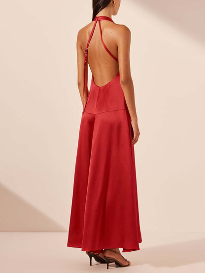 Deep V-Neck Halter Maxi Dress