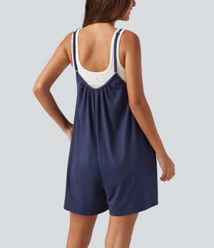 Wide Leg Casual Maternity Romper with Pockets