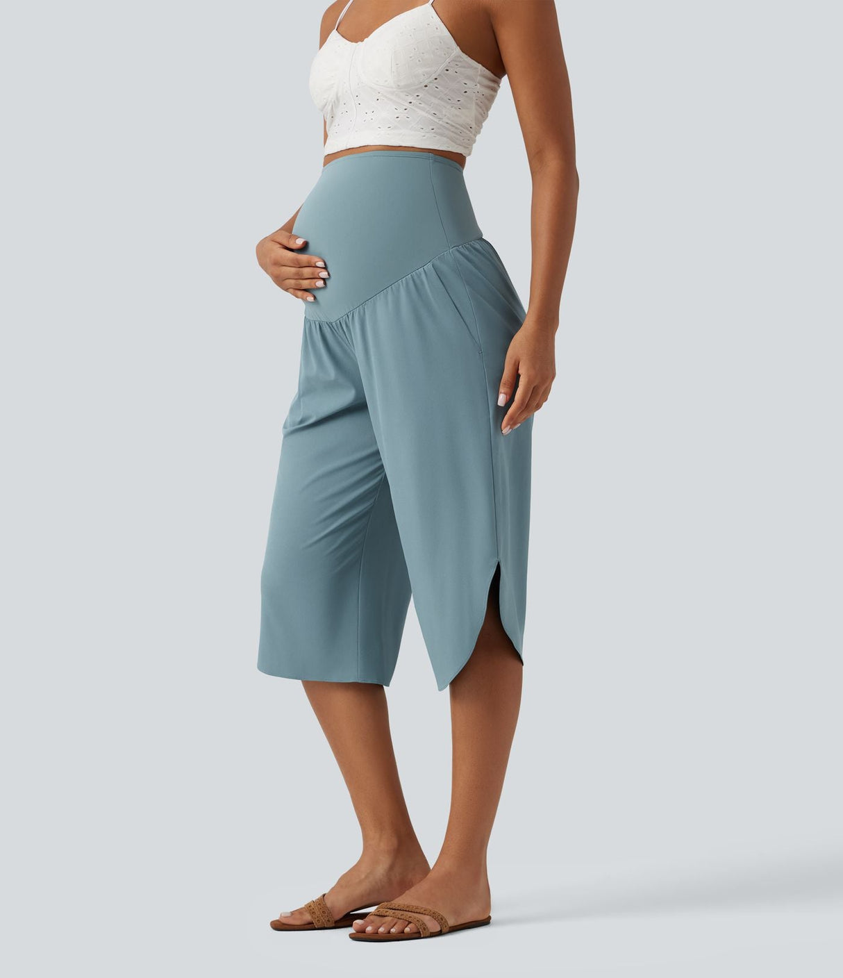 Super High Waisted Curved Hem Quick Dry Capri Maternity