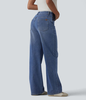 Mid Rise Straight Leg Maternity Casual Jeans with Pockets