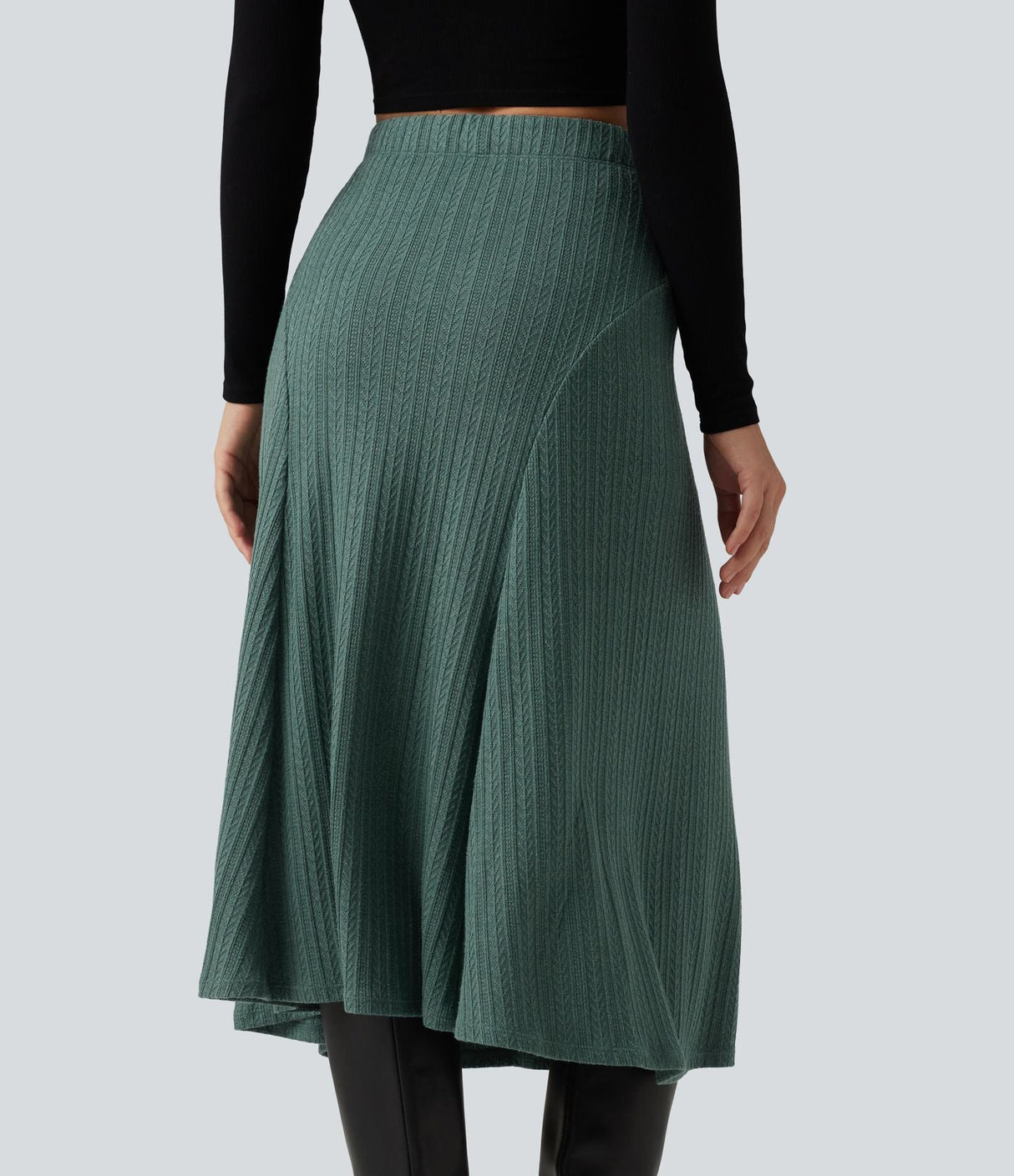 Cable Knit High Waisted A Line Party Midi Skirt