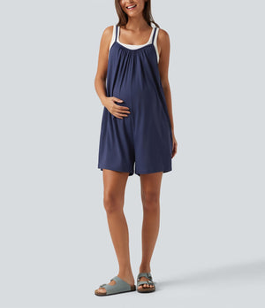 Wide Leg Casual Maternity Romper with Pockets