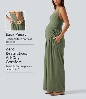 Built-In-Bra Wide Leg Maternity Slip Jumpsuit with Pockets
