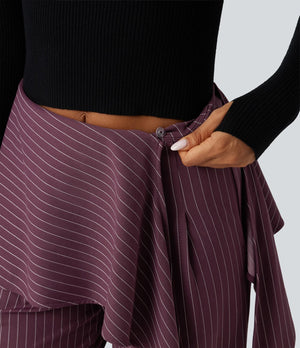 High Waisted Wide Leg Stripe Work Pants with Pockets