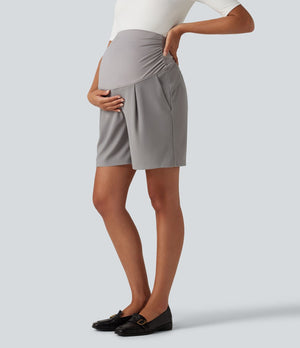 Super High Waisted Waffle Work Bermuda Maternity Shorts 7"