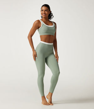 2-Piece Set U Neck Built-in Bra Color Block Yoga Sports Bra